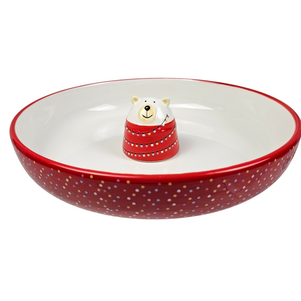 10 Strawberry Street Whimsical Cupboard Polar‎ Bear Christmas Serving Bowl Red